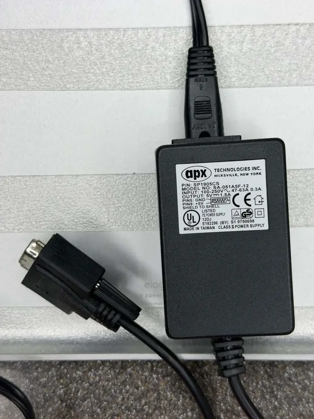 APX Technologies SA-051A5F-12 5V 1.5A Power Adapter DB9 9-Pin Serial Connector